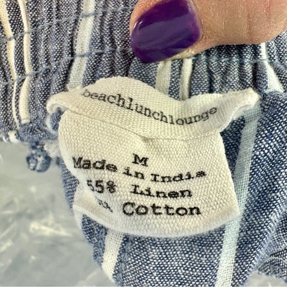 Beach Lunch Lounge Linen Striped Blue and White Pants Size M - Picture 4 of 6